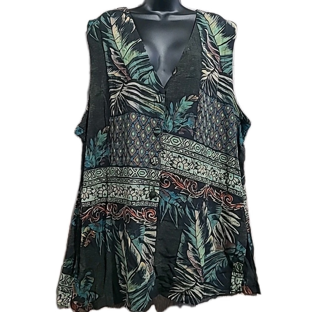 VTG Signet Art to Wear Sleeveless Tunic Size 20 Mixed Print Union Made in USA